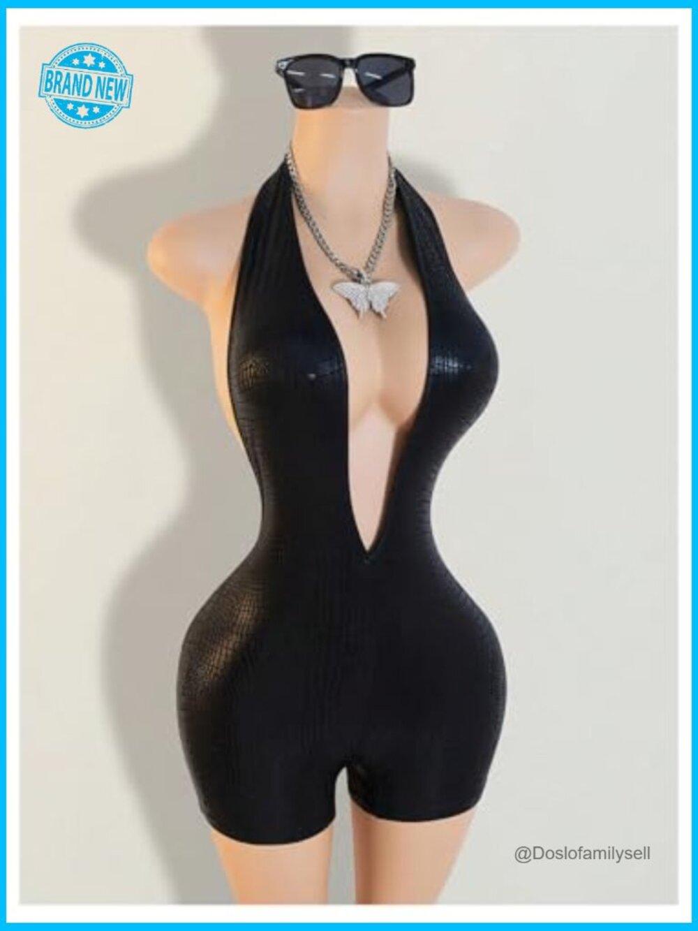 Faux Leather Halter V Neck Romper Open Back Bodycon Jumpsuit Shorts Rave Outfits - Picture 2 of 5